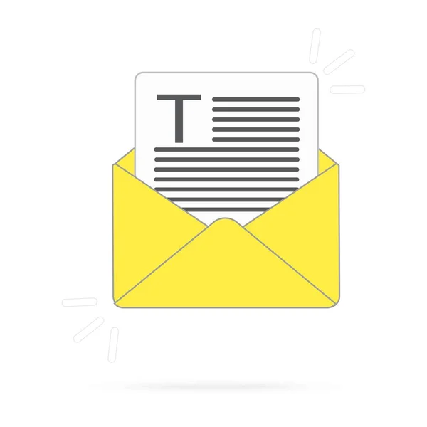 Busta Gialla Con Fogli Carta Testo Leter Nuova Email Illustrazione — Foto Stock