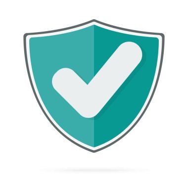 Beyaz arka planda turkuaz bir kalkan var. Düz tasarım çizimi. Vektör grafikleri