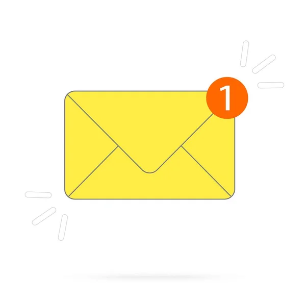 Mail yellow envelope icon with red circle and number 1, on white background