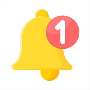 Düz sarı alarm zili, kırmızı daire içinde 1 numara, beyaz zemin üzerinde.