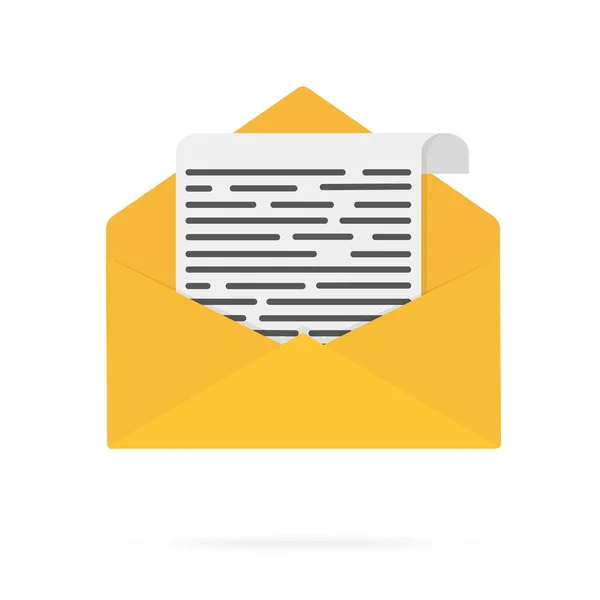 Computer and yellow envelope. New message or email. Computer with mail icon isolated on background. Flat icon with long shadow.