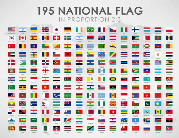 All Sovereign Countries Flags Names Proportion — Stock Photo, Image