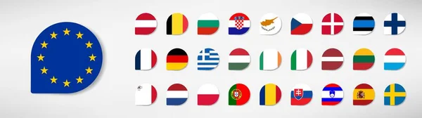 Egész Európa Zászlók Kerek Téglalap Lapos Gombok Elszigetelt Fehér — Stock Fotó