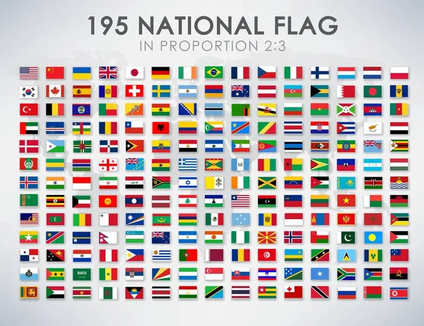 Vlajky Všech Suverénních Zemí Stínem Poměru — Stock fotografie