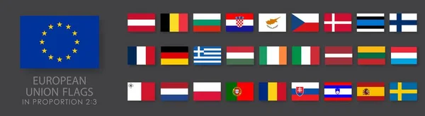 Cała Europa Flagi Okrągły Prostokąt Płaskie Przyciski Izolowane Białym — Zdjęcie stockowe