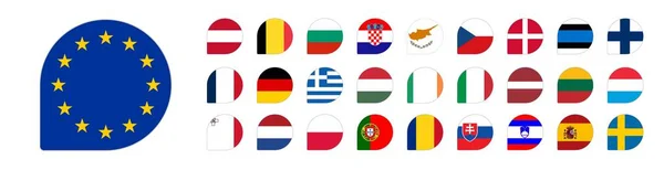 Вся Європа Прапори Круглий Прямокутник Плоскі Кнопки Ізольовані Білих — стокове фото