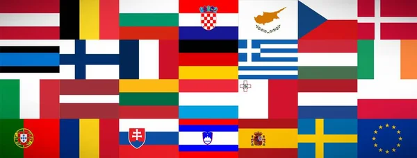 Todas Bandeiras Europa Retângulo Redondo Botões Planos Isolados Branco — Fotografia de Stock