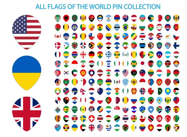 All National Flags World Names Pin Shape Shadow Flag Isolated — Stock Photo, Image