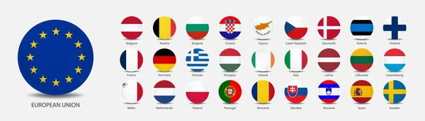Todas Bandeiras Europa Pino Forma Com Sombra Botões Isolados Branco — Fotografia de Stock