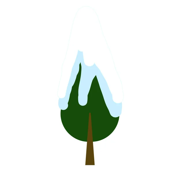 Árvore Coberta Com Neve Desenho Animado Estilo Plana Vetor Ilustração —  Vetores de Stock