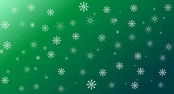 White Snowflakes Green Gradient Background Template Christmas Greeting Card — Stock Vector