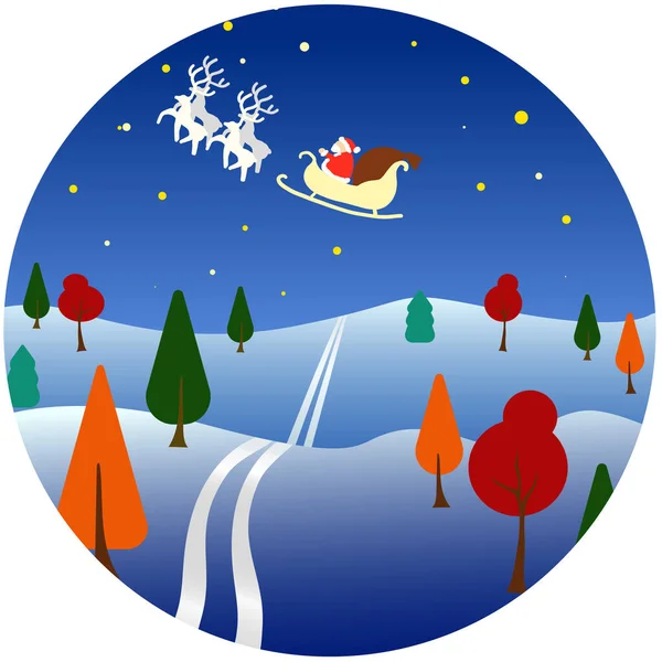 Gyönyörű Labda Karácsonyfa Játék Táj Varázslatos Karácsonyi Éjszaka Mikulás Repül — Stock Vector
