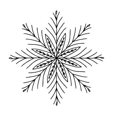 Fantezi el yapımı güzel kar tanesi. Dekor elemanı. Tek renk olsun. vektör karalama