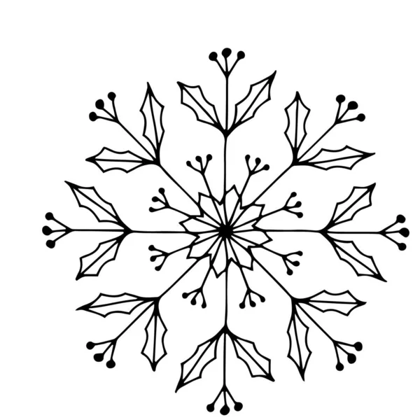 Beautiful Hand Drawn Fantasy Snowflake Clip Art Vector Element — Stock Vector