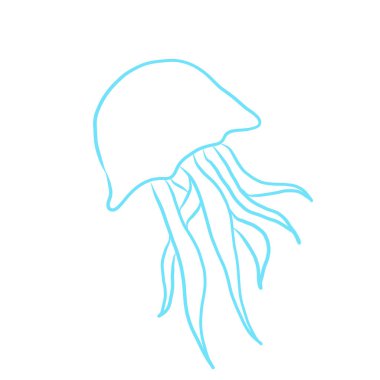 Mavi denizanasının silueti. figür pembe ahtapot çizgi vektör illüstrasyon sanatı