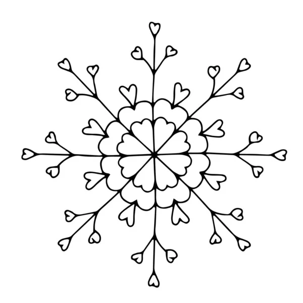 Floco de neve bonito desenhado à mão. elemento de decoração. monocromático. Doodle vetorial — Vetor de Stock