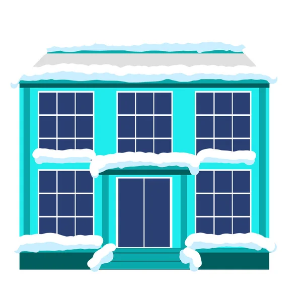 Edificio plano de la ciudad cubierto de nieve. Nieve de Navidad en la ciudad. clip art elemento de decoración — Vector de stock