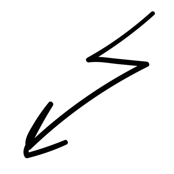 Schwarzer Zickzack-Pfeil-Doodle. Lightning Bolt Icon handgezeichnete Vektorillustration — Stockvektor