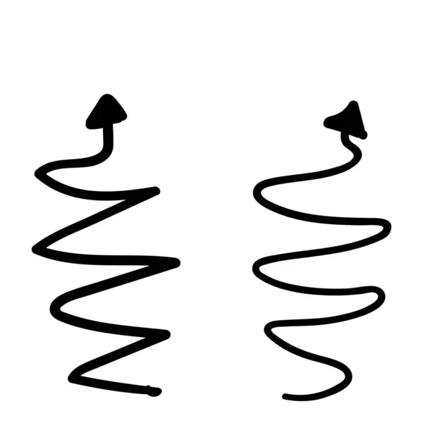 Kurve gebogene Spirale Pfeil Doodle Hand gezeichnet. Vektorillustration — Stockvektor