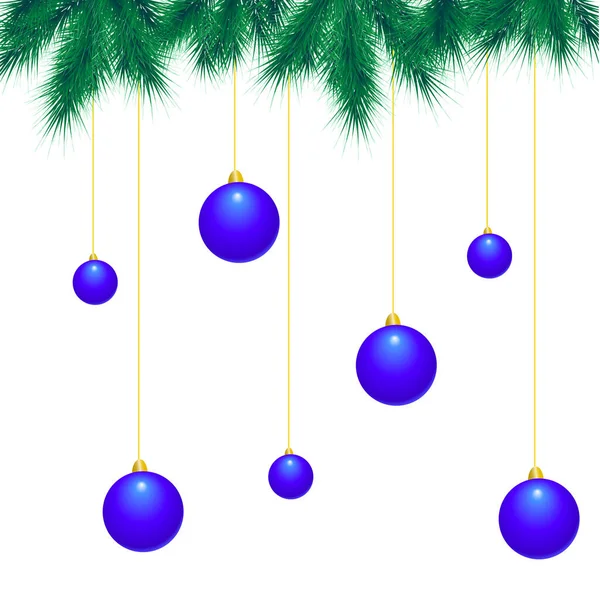 クリスマス・クリッパーブルーボールはモミの木の枝から吊るされる。ベクトル要素 — ストックベクタ