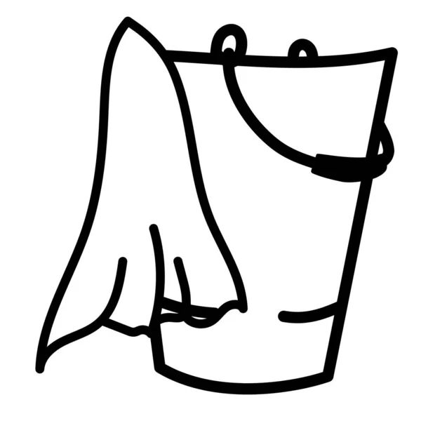 Seau avec un ensemble de chiffon pour nettoyer le sol. vecteur dessiné à la main élément de style doodle — Image vectorielle