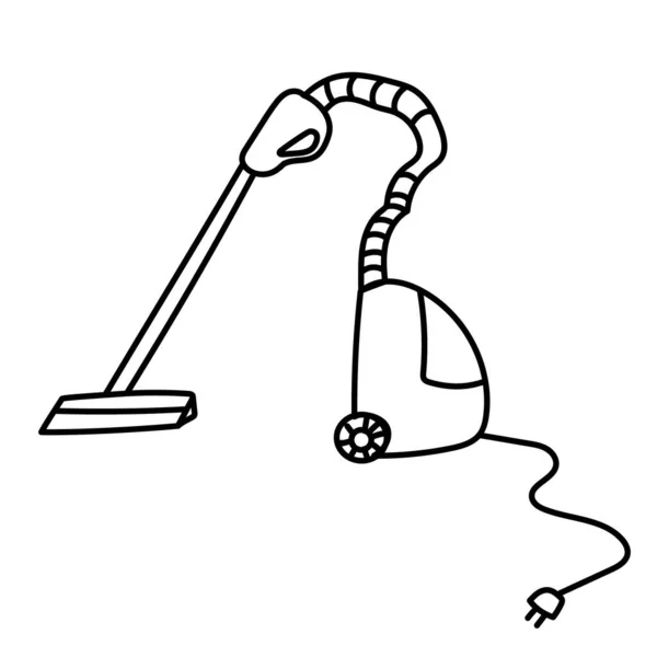 Outline vacuum cleaner dengan kabel. elemen gaya doodle gambar tangan vektor - Stok Vektor