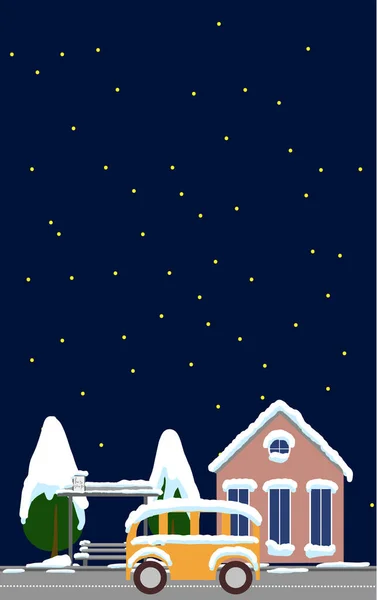 Śnieżna noc Bożego Narodzenia w przytulne miasto, panorama — Wektor stockowy