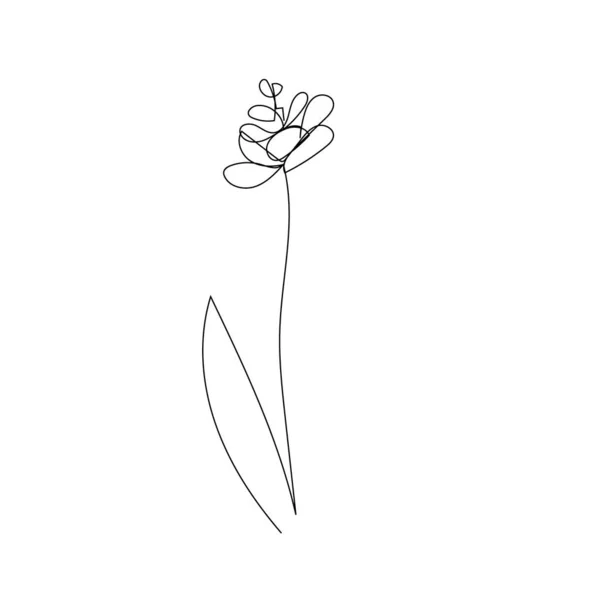 Contorno una linea fiore primavera scarabocchio disegnato a mano — Vettoriale Stock