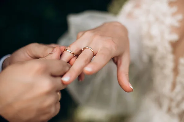 Hochzeit Hochzeitszeremonie Ringtausch Großaufnahme — Stockfoto