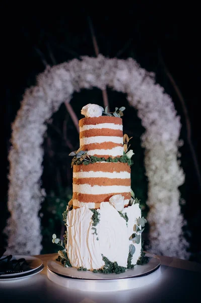 Багаторівневий Великий Смачний Прикрашений Весільний Торт — стокове фото