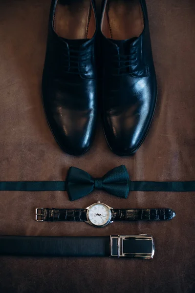 men\'s accessories, groom\'s details flat lay