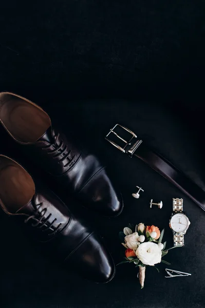 men's accessories, groom's details flat lay