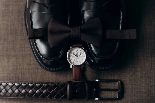 Men Accessories Groom Details Flat Lay — Stock Photo, Image