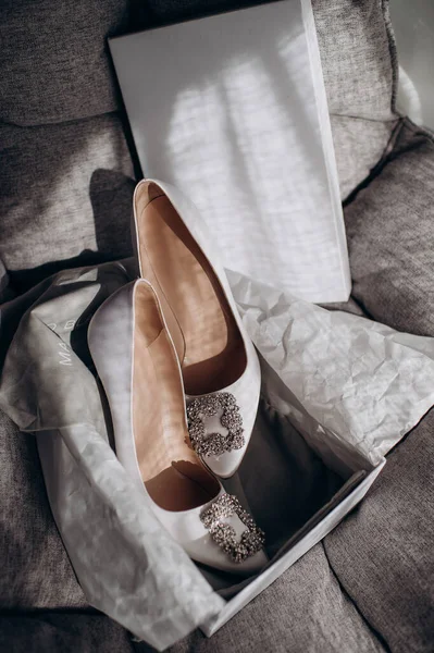 Manolo Blahnik Haute Couture Menyasszony Tervező Cipő — Stock Fotó