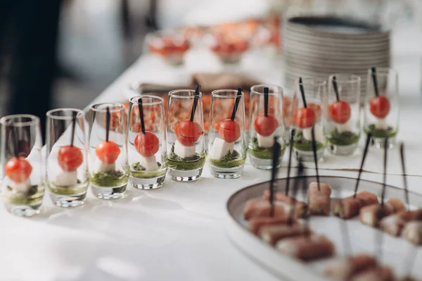 Buffet Catering Various Canapes Salads Glass — Stock Photo, Image
