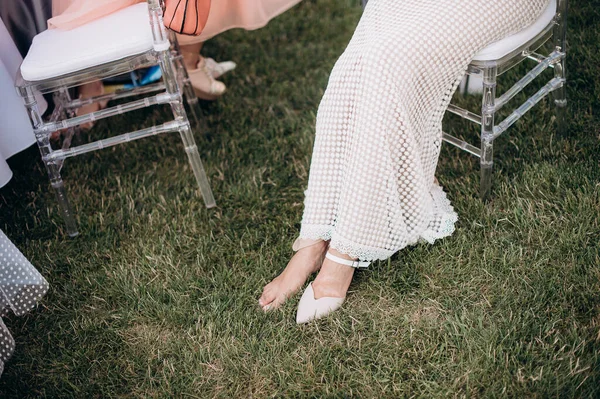 Benen Bruid Elegante Schoenen Close — Stockfoto