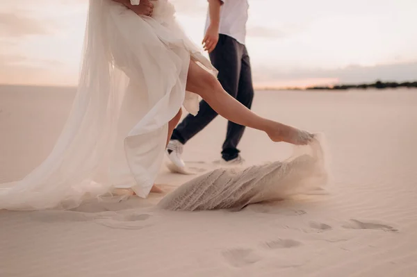 Feet Couple Lovers White Sand Beach — Stock Photo, Image