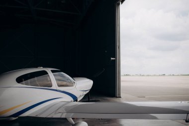 Ukrayna havaalanının hangarında küçük bir özel uçak.