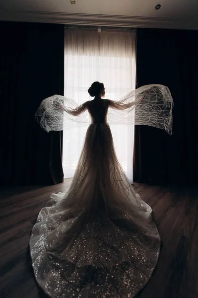 Bride Wedding Dress Front Window — стоковое фото