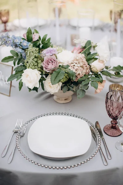 Table Setting Banquet Close Front View — Fotografia de Stock