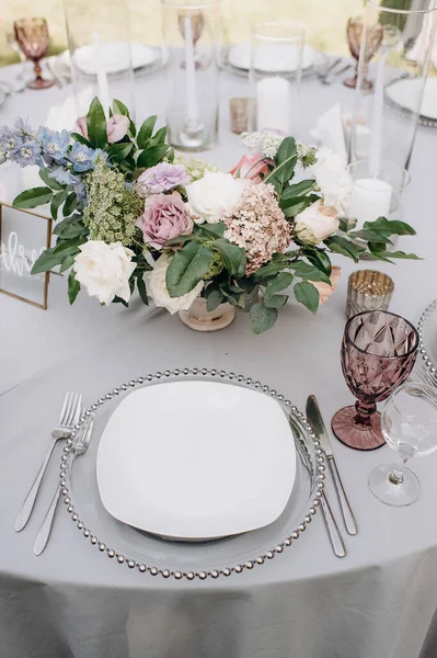 Table Setting Banquet Close Front View — Fotografia de Stock