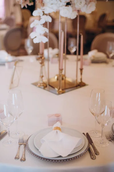Table Setting Banquet Close Front View — Fotografia de Stock