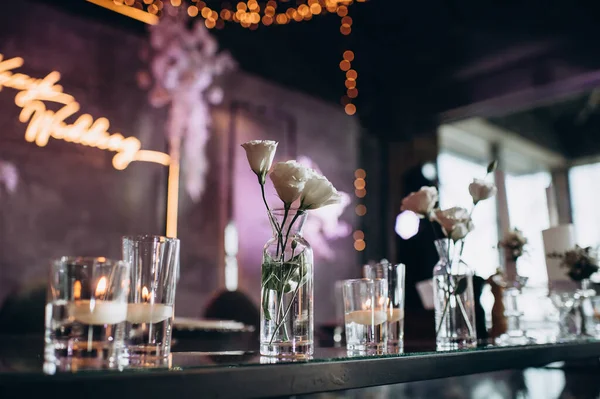 Décor Bohème Boho Avec Des Bougies Sur Table Banquet Mariage — Photo