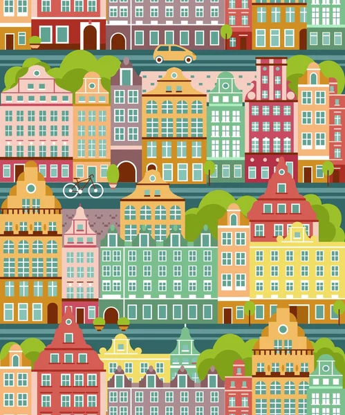 Fondo sin fisuras con paisaje de ciudad — Vector de stock