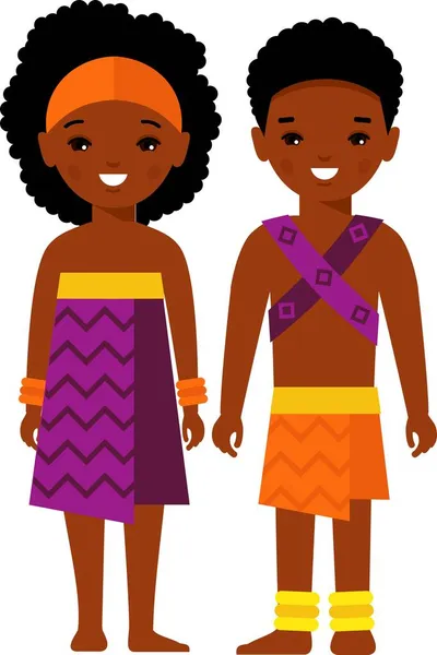 アフリカ系アメリカ人、ハワイ人の子供たちのベクトルイラスト — ストックベクタ