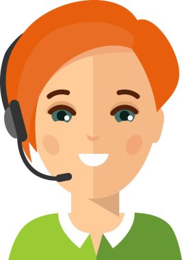 Kulaklıkla çalışan çağrı merkezi operatörü. Kulaklık takan kadın çağrı merkezi Avatar..