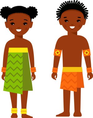 Hawaiian, Afrikalı adam, ulusal kostümler giymiş kadın seti.