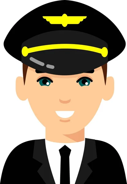 Aviation Professions Pilot Captain Avatar Flat Style Flat Cute Cartoon — Stock Vector