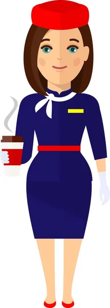 Flat cute cartoon stewardess of aircraft characters in air uniform. — Image vectorielle