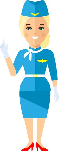 Plana linda azafata de dibujos animados de los personajes de aviones en uniforme de aire. — Vector de stock